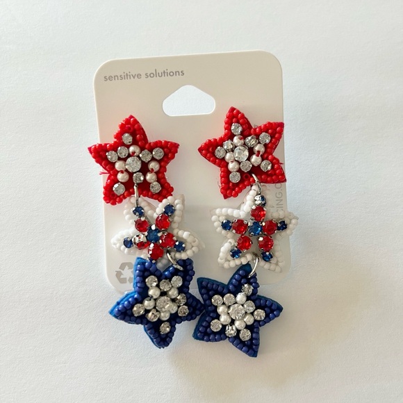 Claire's Red, White, and Blue Star Earrings - Picture 1 of 4
